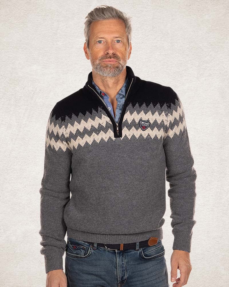 Pull en maille avec demi-zip - Grey Melange