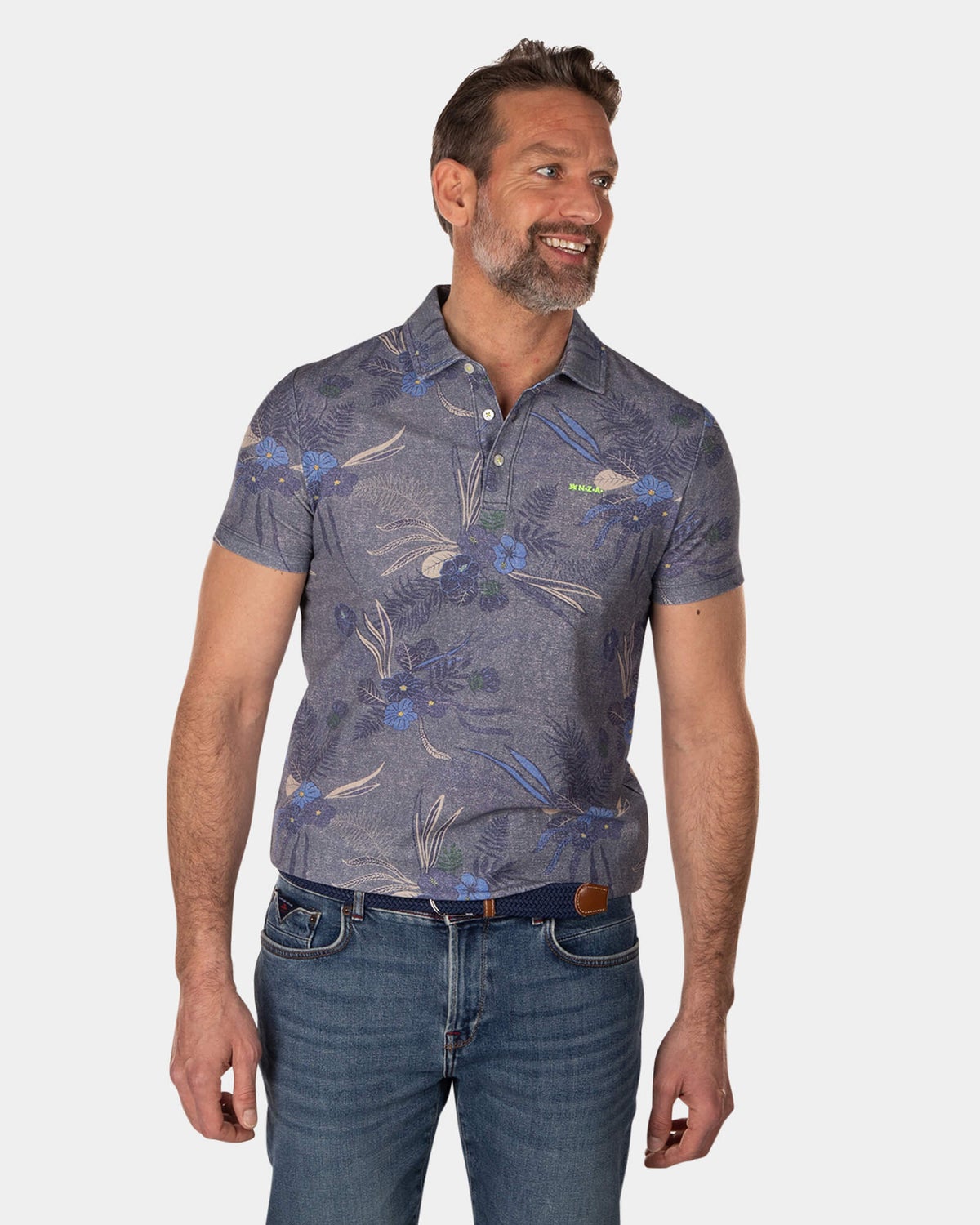 Polo met bloemenprint - High Summer Navy