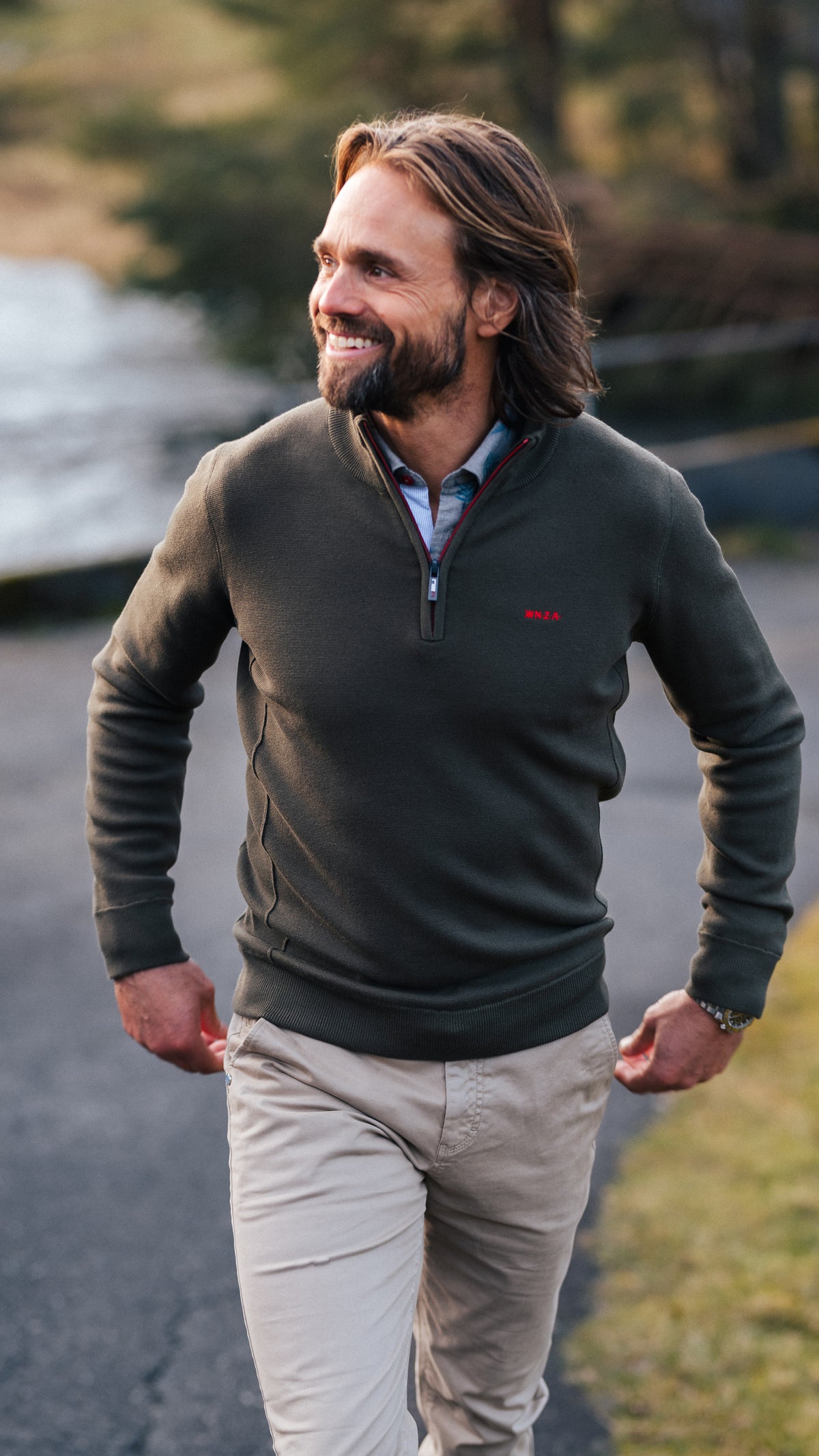 Donkergroene pullover met halve rits - Gravel Green