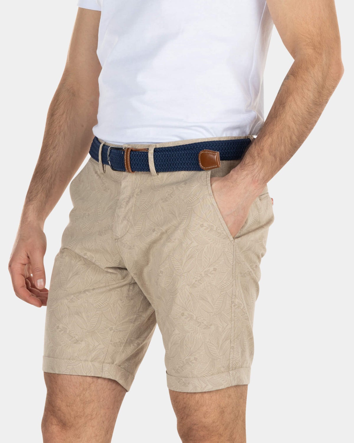 Korte chino met bladerprint - Beach Sand