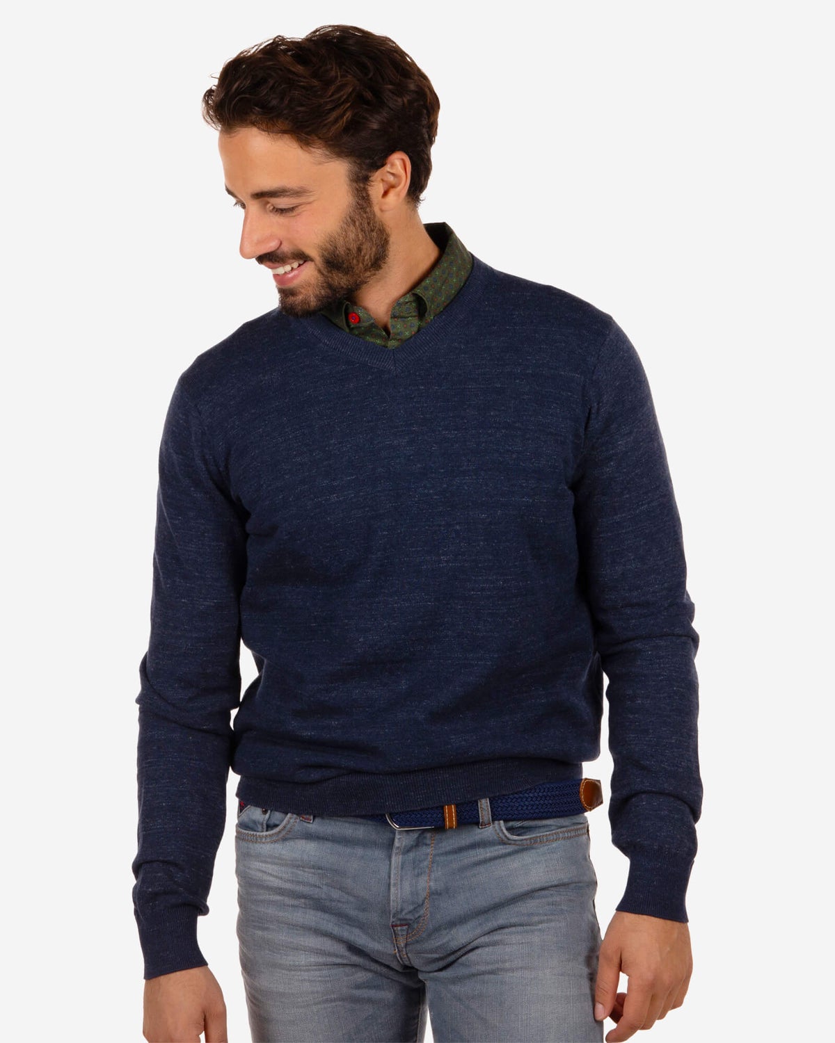 Jersey algodón cuello pico Freeman - Reef Navy