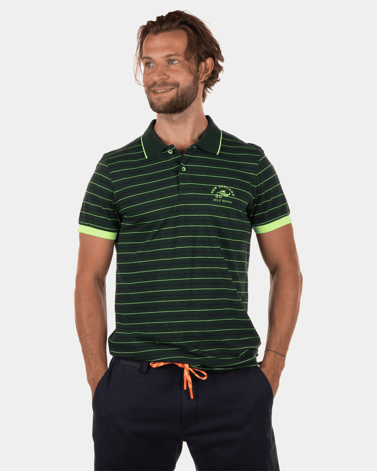 Polo en coton rayé Torres Peak - Lead Green