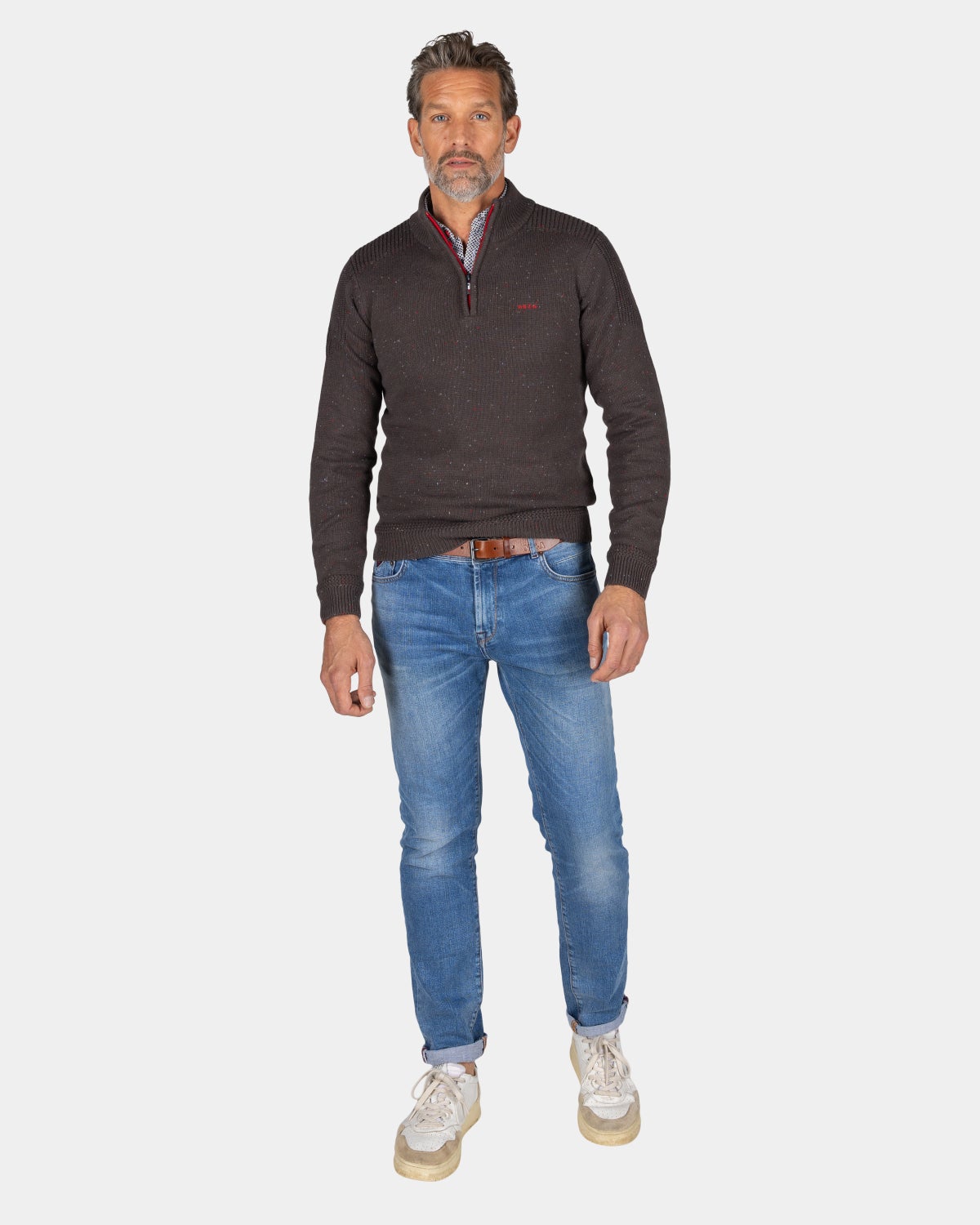 Bruine pullover met halve rits - Mud