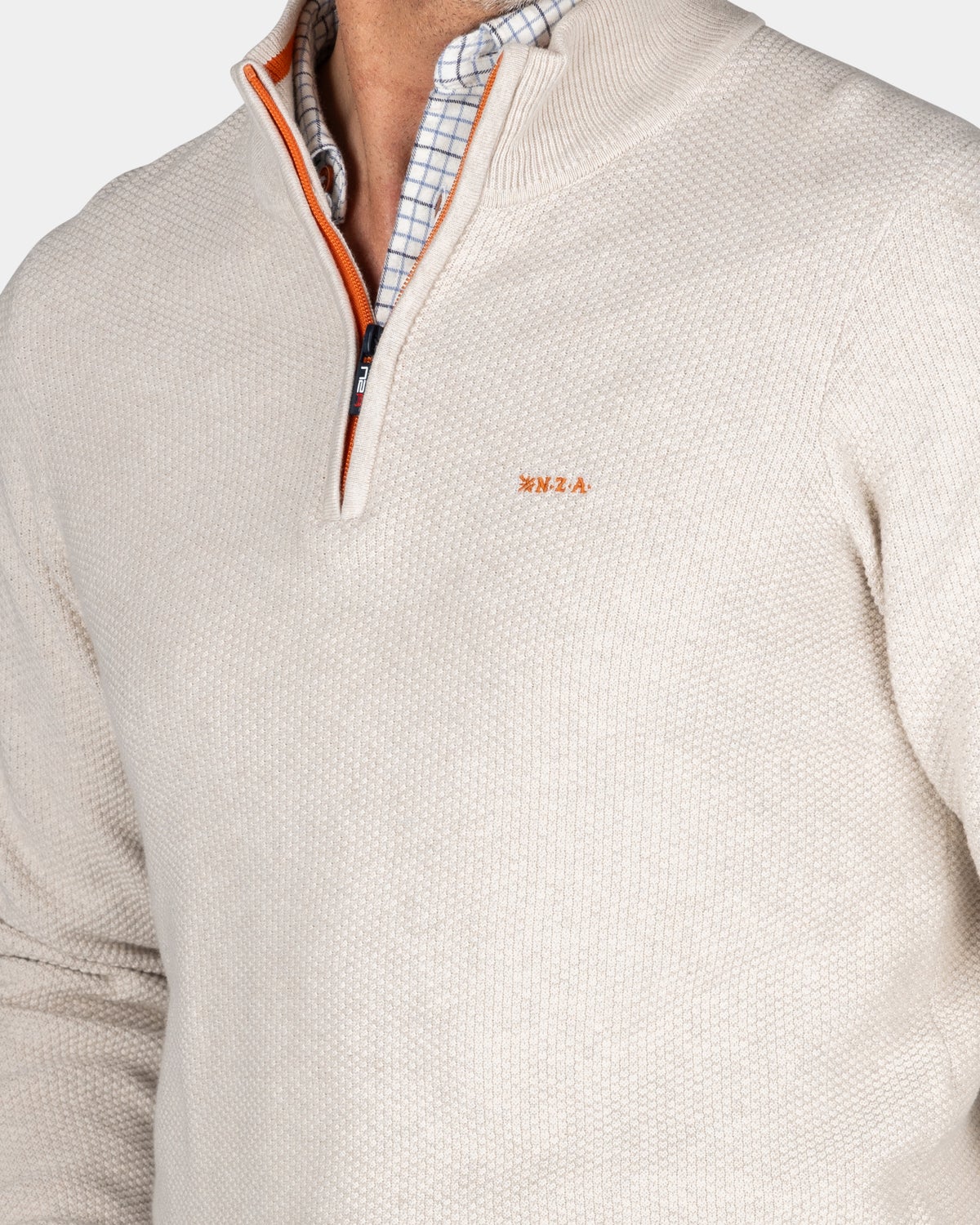 Ecru cotton half-zip sweater - Powder Sand