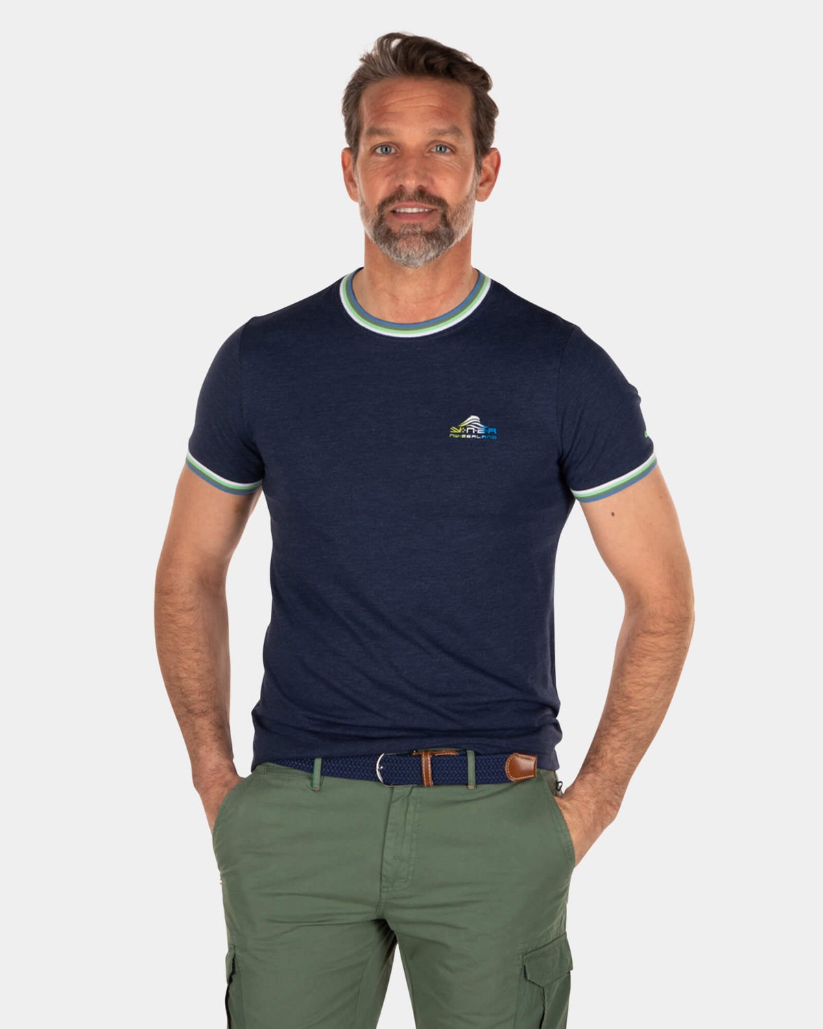 T-Shirt aus Baumwolle und Polyester mit Rundhalsausschnitt - Key Navy