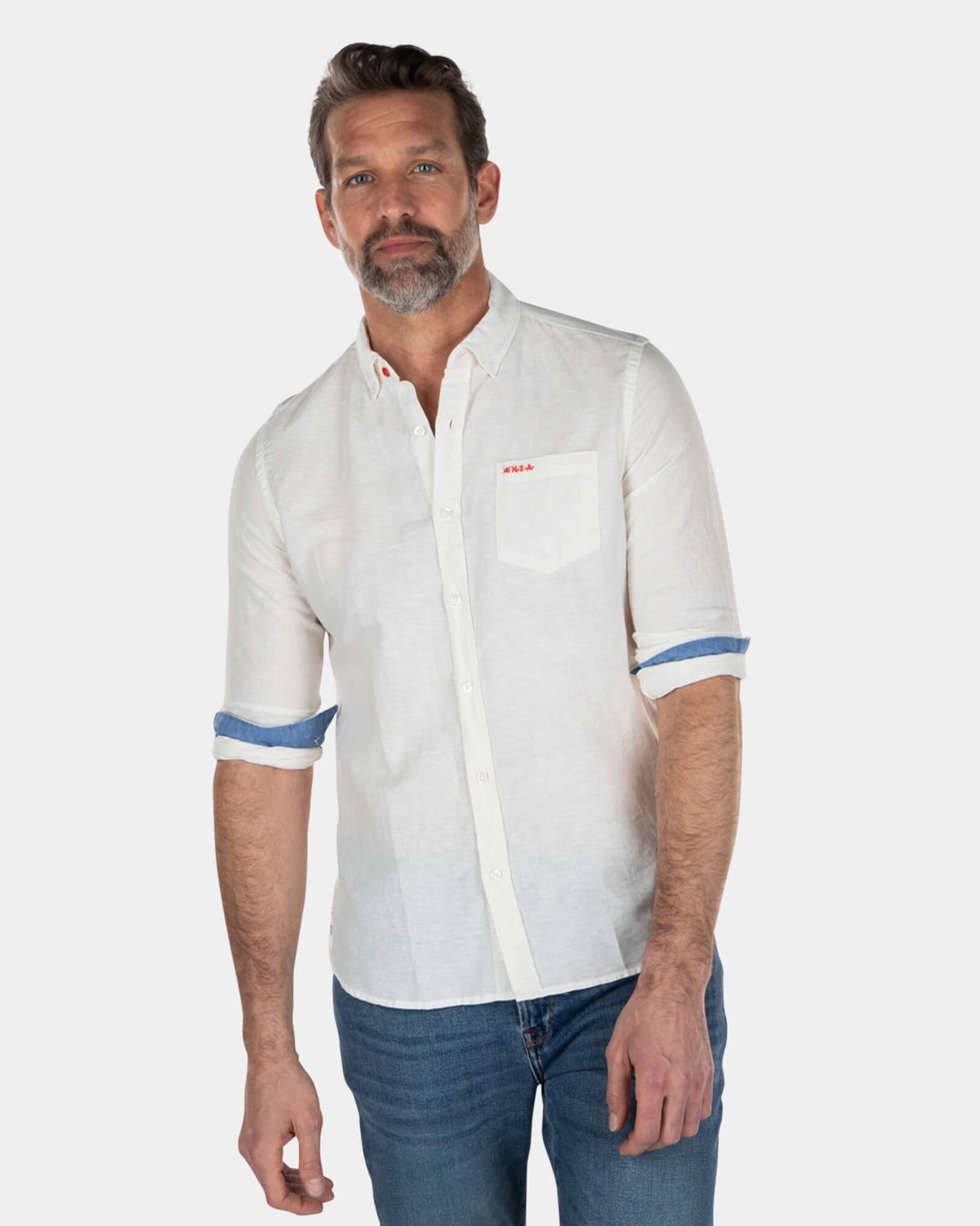 Camisa de lino de color liso - Cream