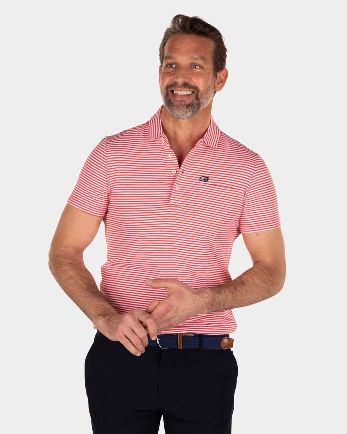 Katoen stretch polo met strepen - Orange Red