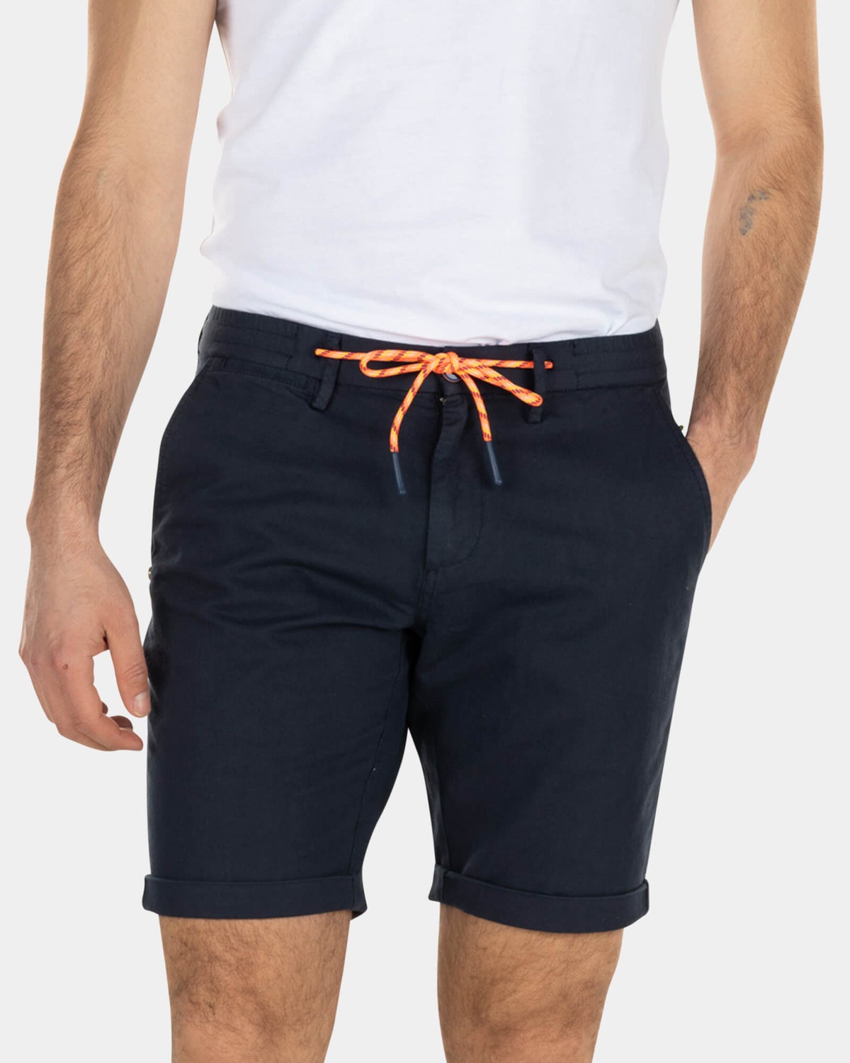 Korte chino van linnen  - High Summer Navy