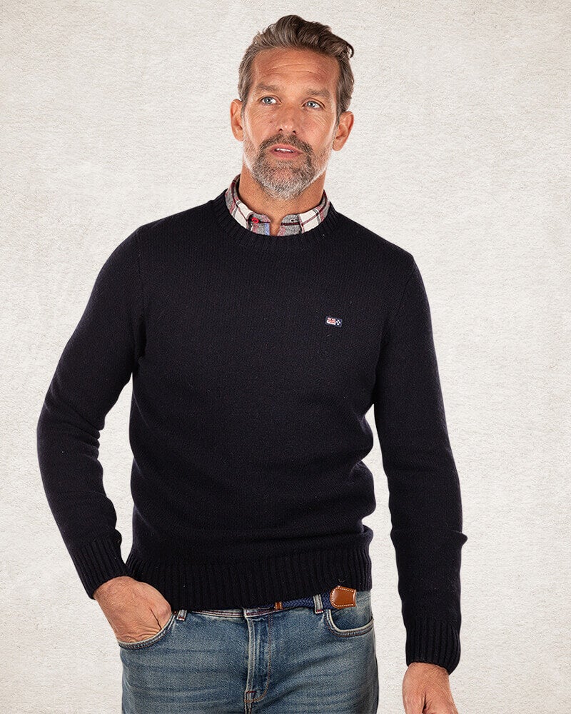 Schlichter Pullover mit Rundhalsausschnitt aus Wolle - Pitch navy