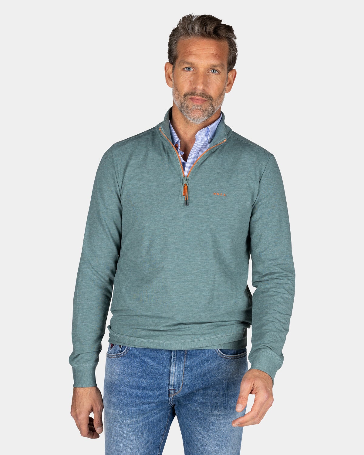 Lichtgroene sweater met halve rits - Pebble Green