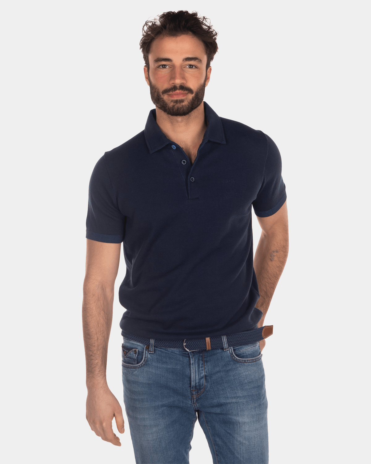 Effen katoenen polo donkerblauw - Industrial Navy