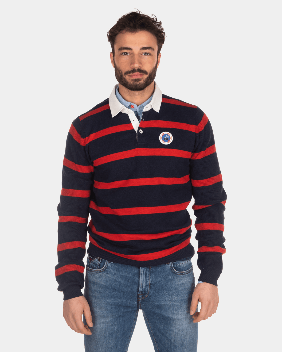 Camiseta Rugby Rayas Rojo Marino - Industrial Navy