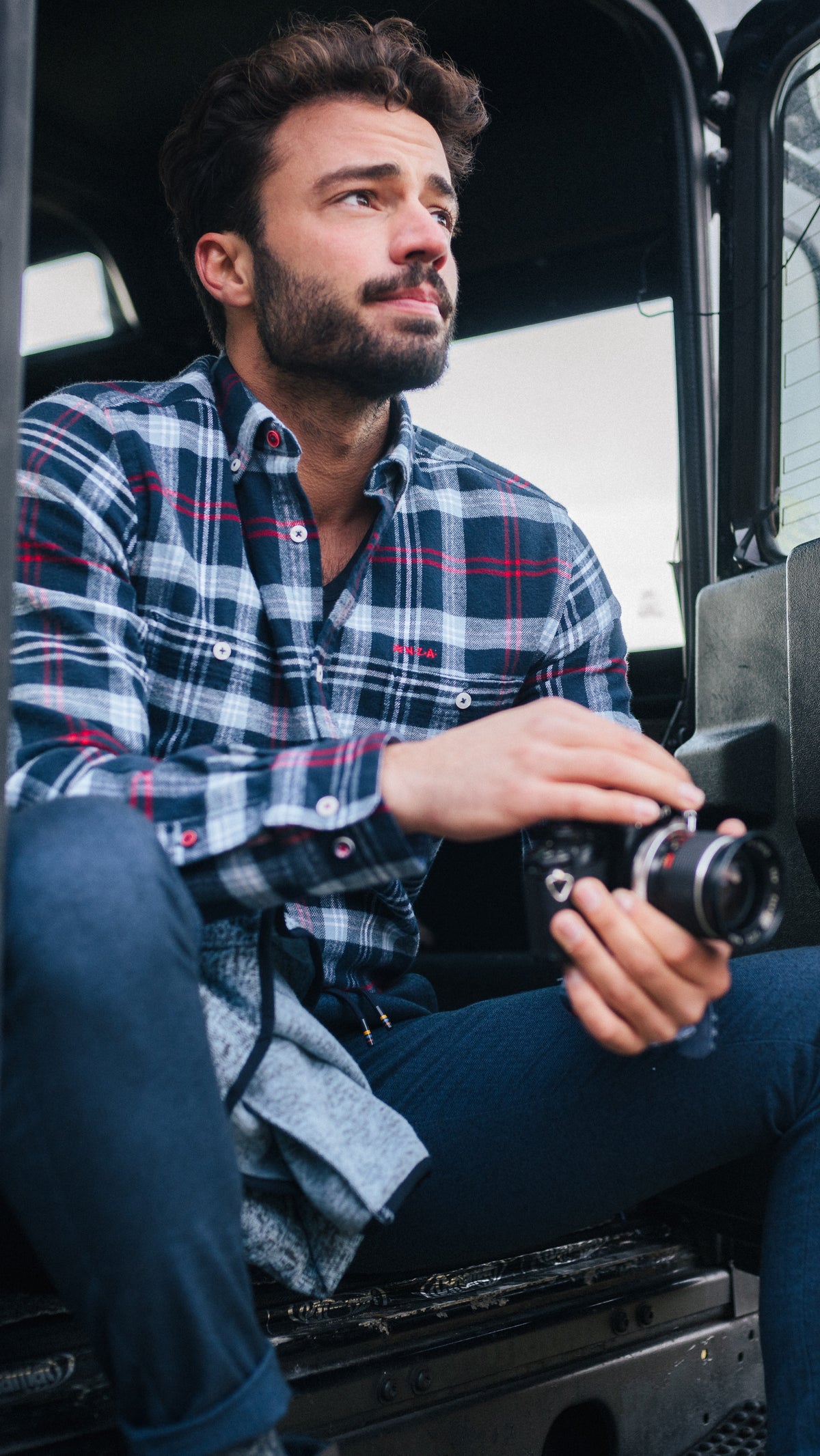 Chemise à carreaux en flanelle avec gris et rouge - Winter Navy