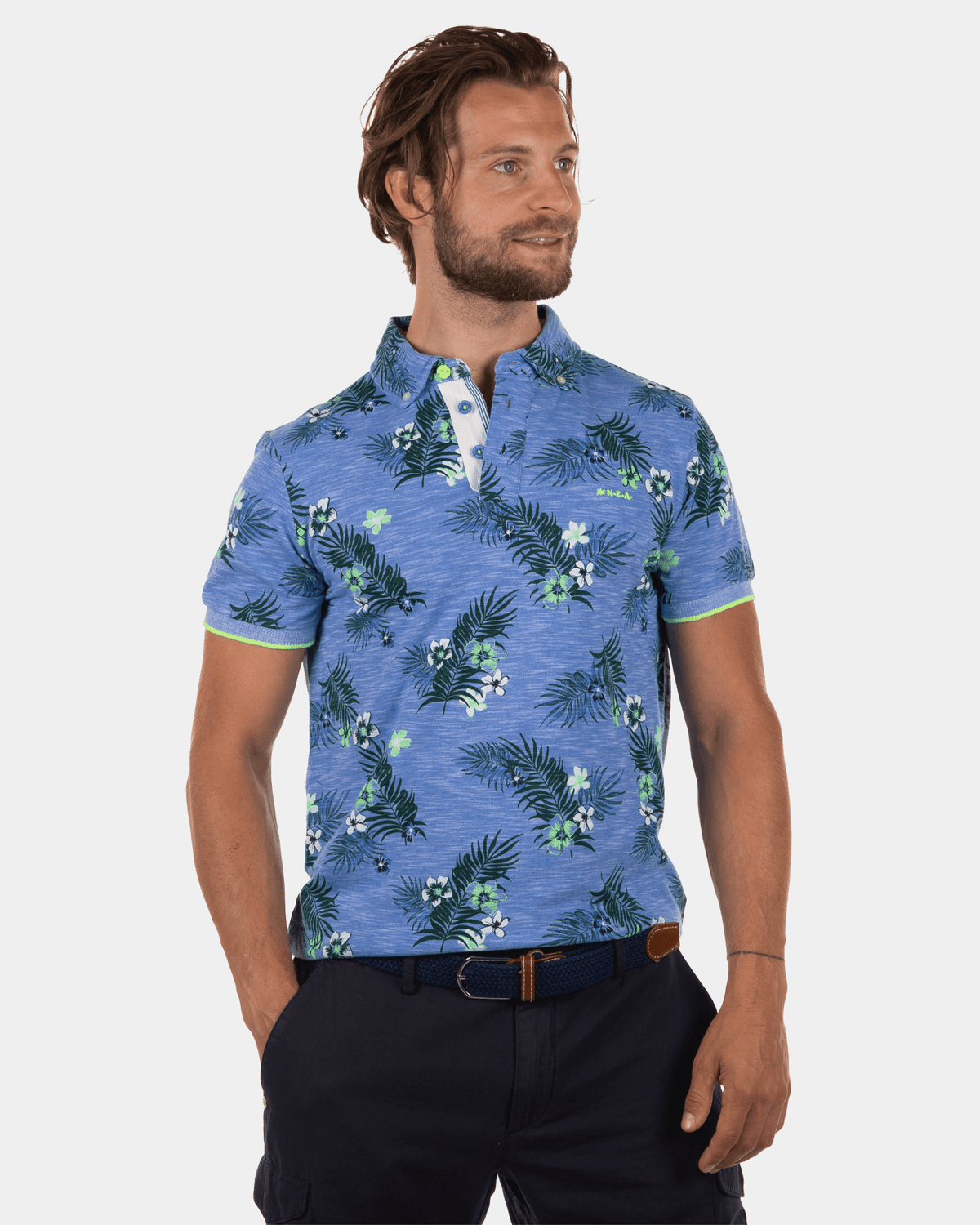 Polo celeste con flores Townshend - Chinese Blue