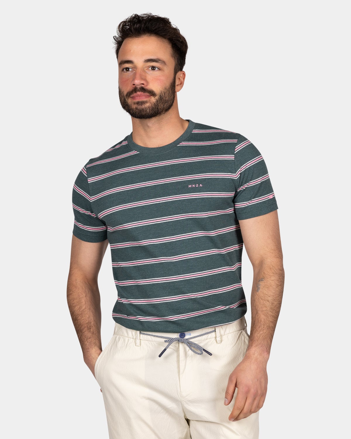 Green t-shirt with orange stripes - Classic Green