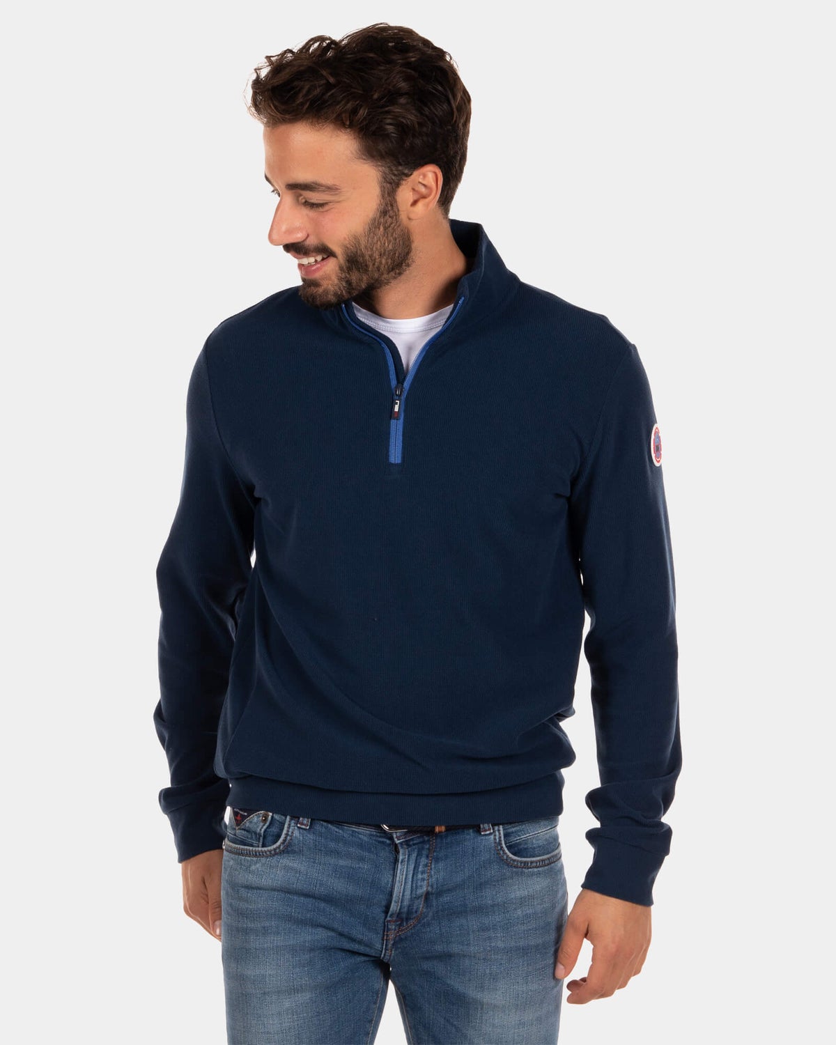 Effen sweater met halve rits Greenland - Reef Navy