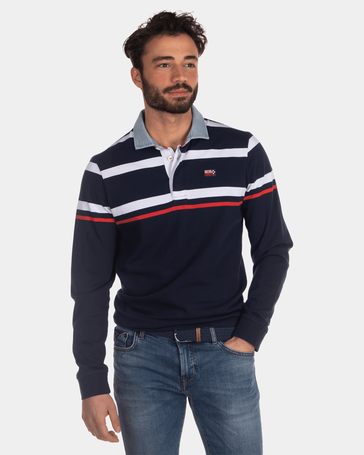 Grofgestreept Rugby Shirt Blauw Wit Rood - Industrial Navy