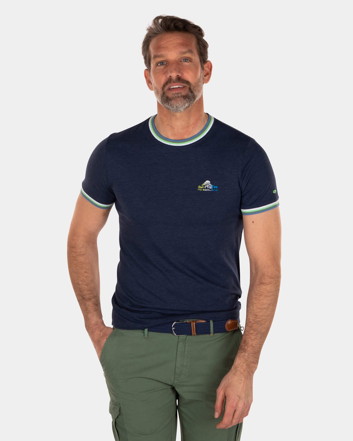 Katoenen polyester t-shirt met ronde hals - Key Navy