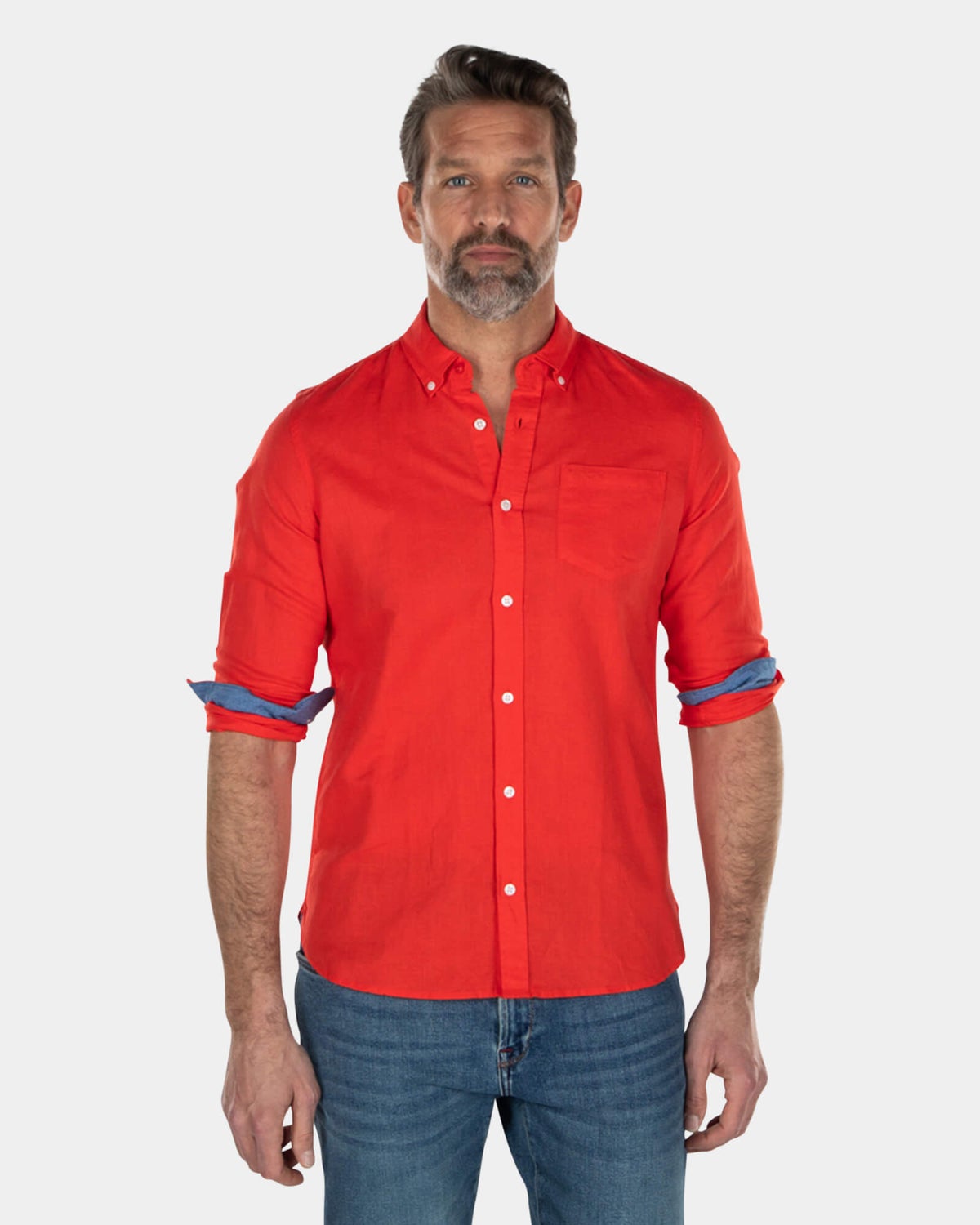 Chemise en lin de couleur unie - Orange Red