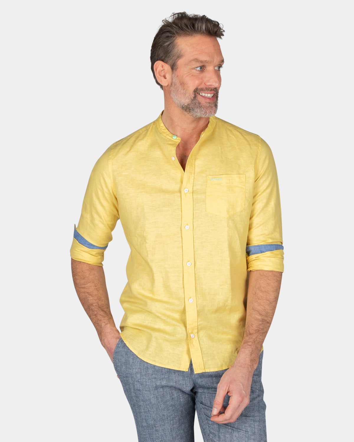 Effen overhemd zonder kraag - Iguana Yellow