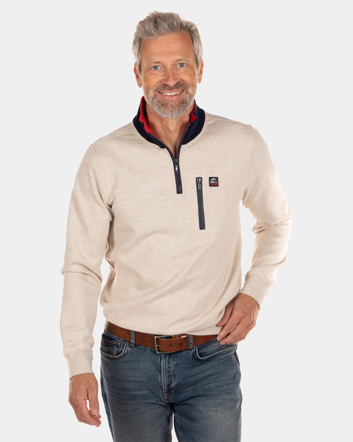 Sweater met halve rits Areare - Ecru Melange