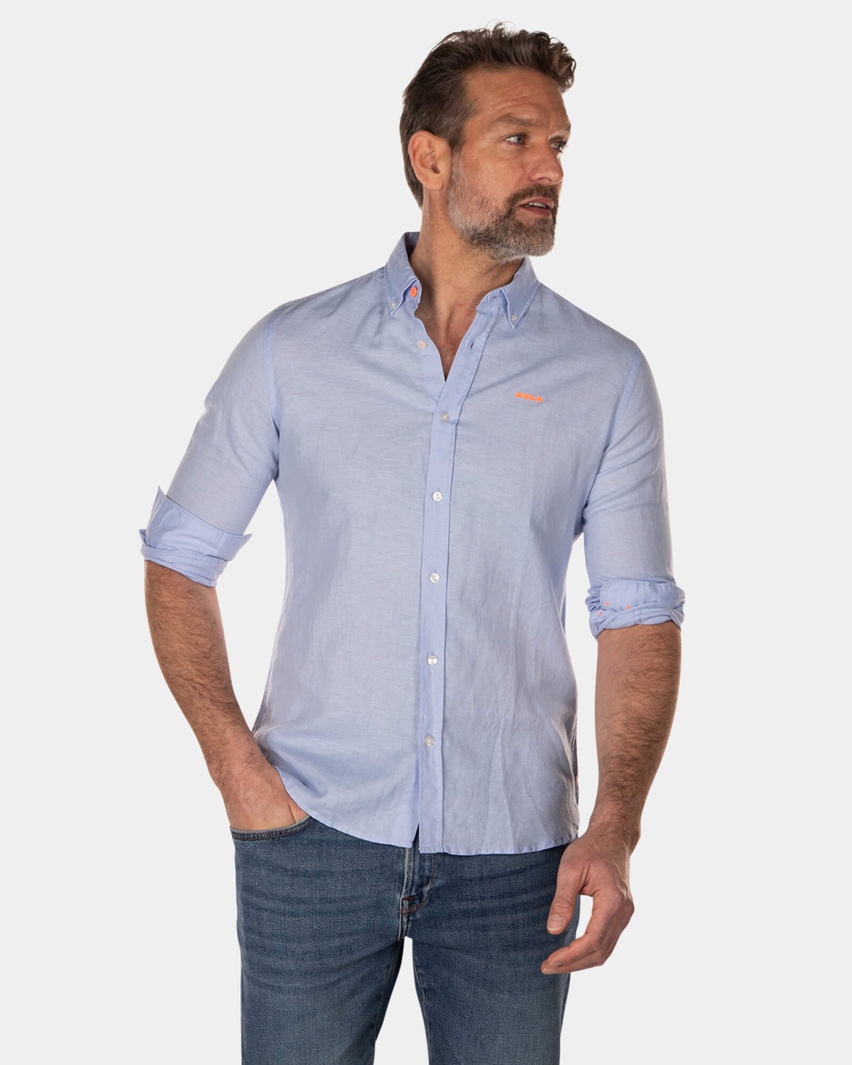 Chemise unie en lin à manches longues - Light Blue