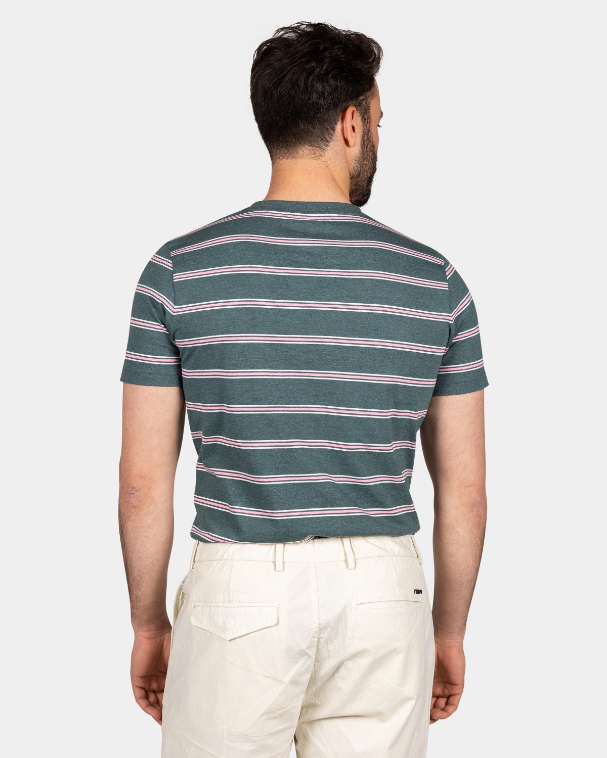 Grﾟnes T-Shirt mit orangefarbenen Streifen - Classic Green