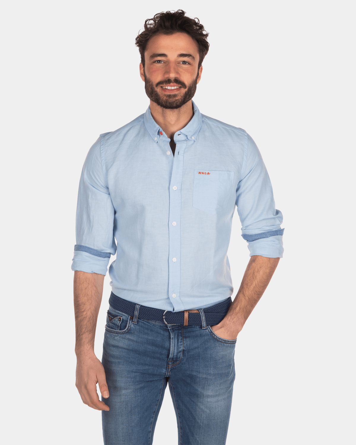 Camisa de lino de color liso - Bright Sky