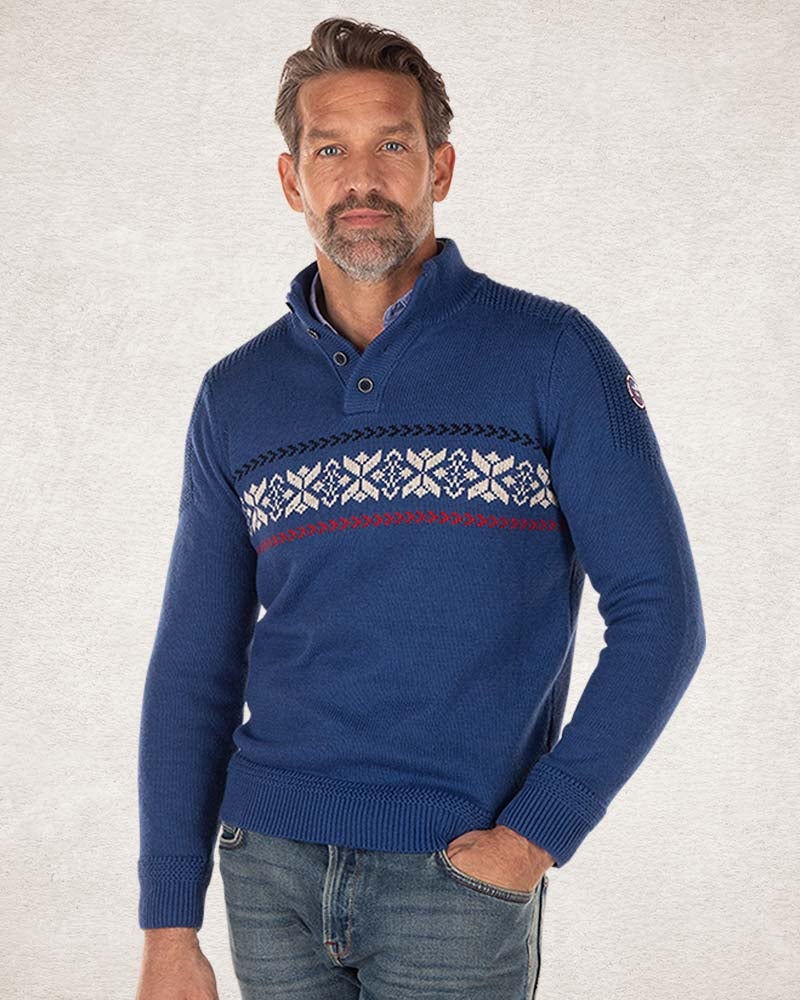 Pull en maille avec demi-patte de boutonnage - Bright Water Blue