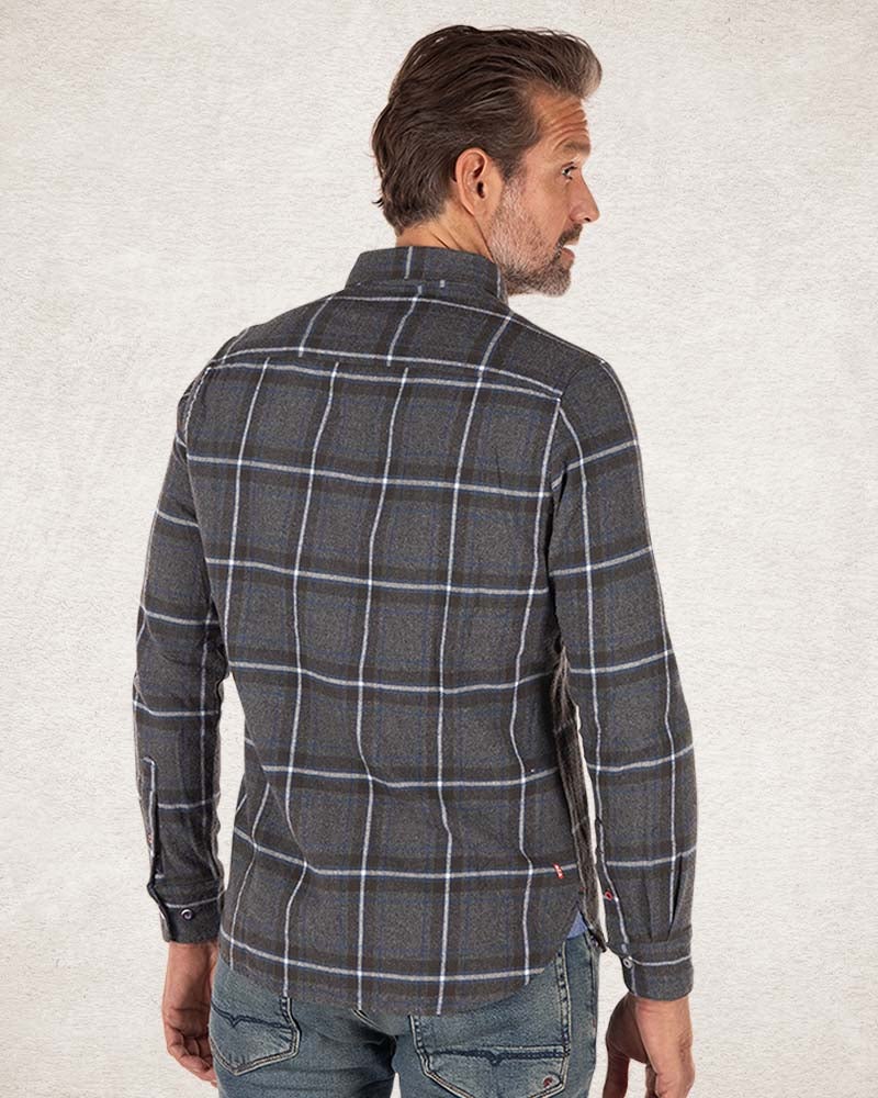 Katoenen flannel overhemd - Grey Melange