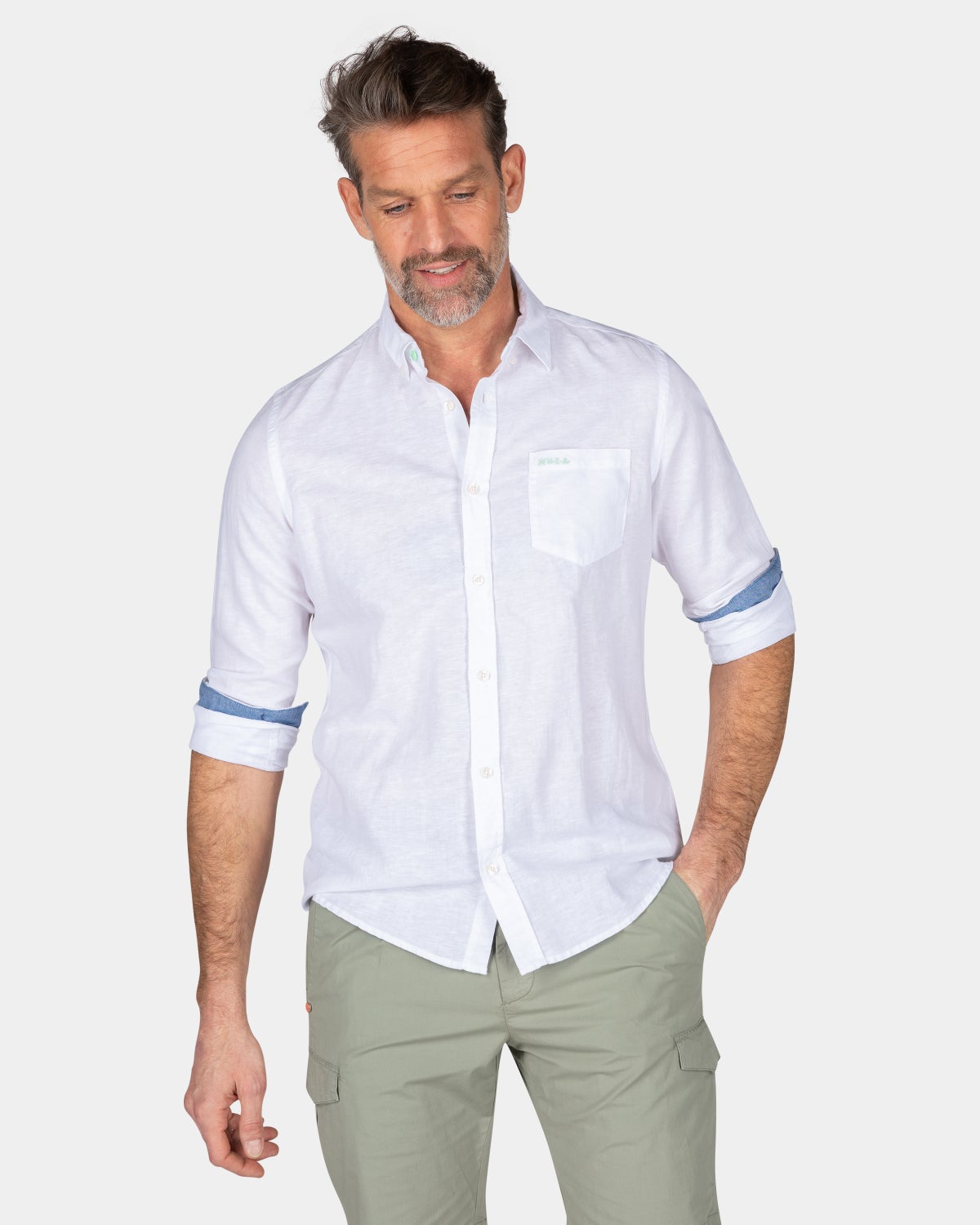 Chemise en lin uni de plusieurs couleurs - White