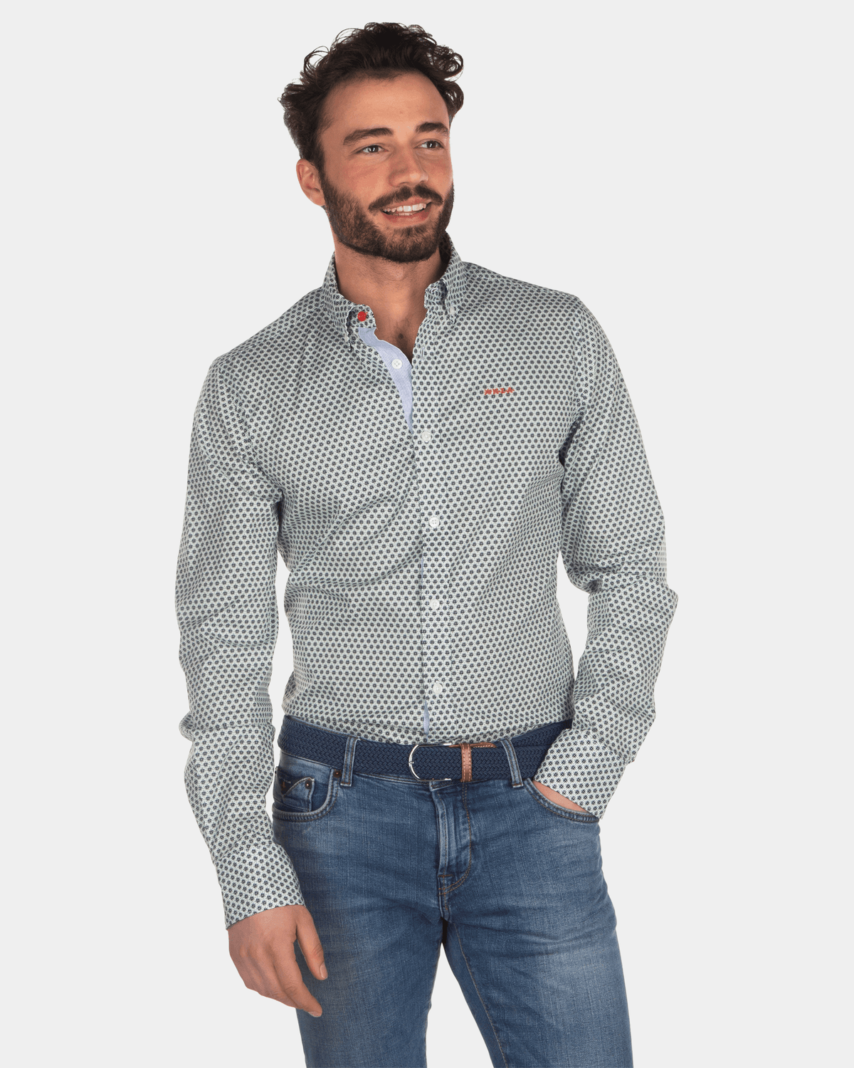 Camisa de algodón con lunares verde azul - Intense Cobalt