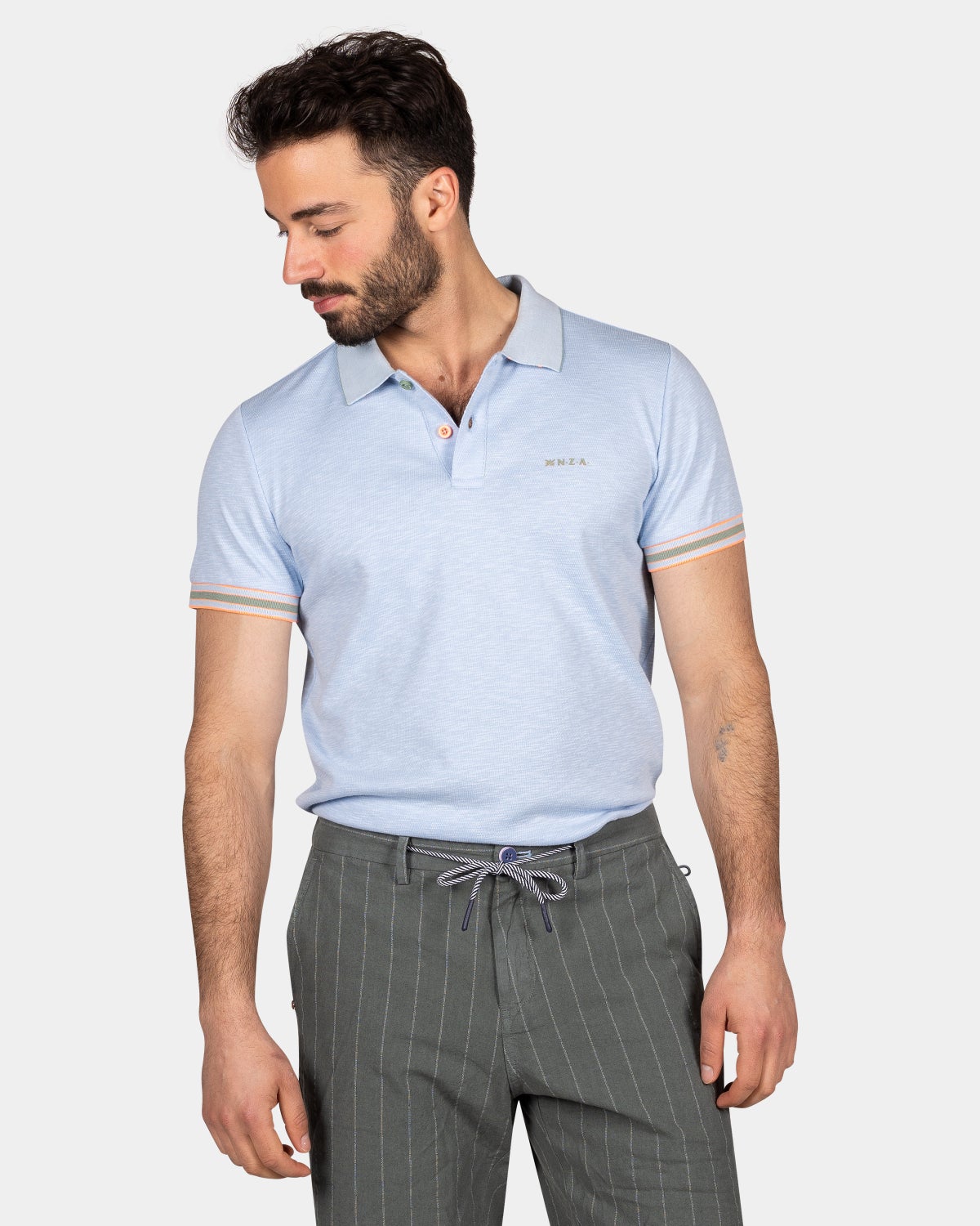 Plain poloshort made of cotton and polyester - Light Sky