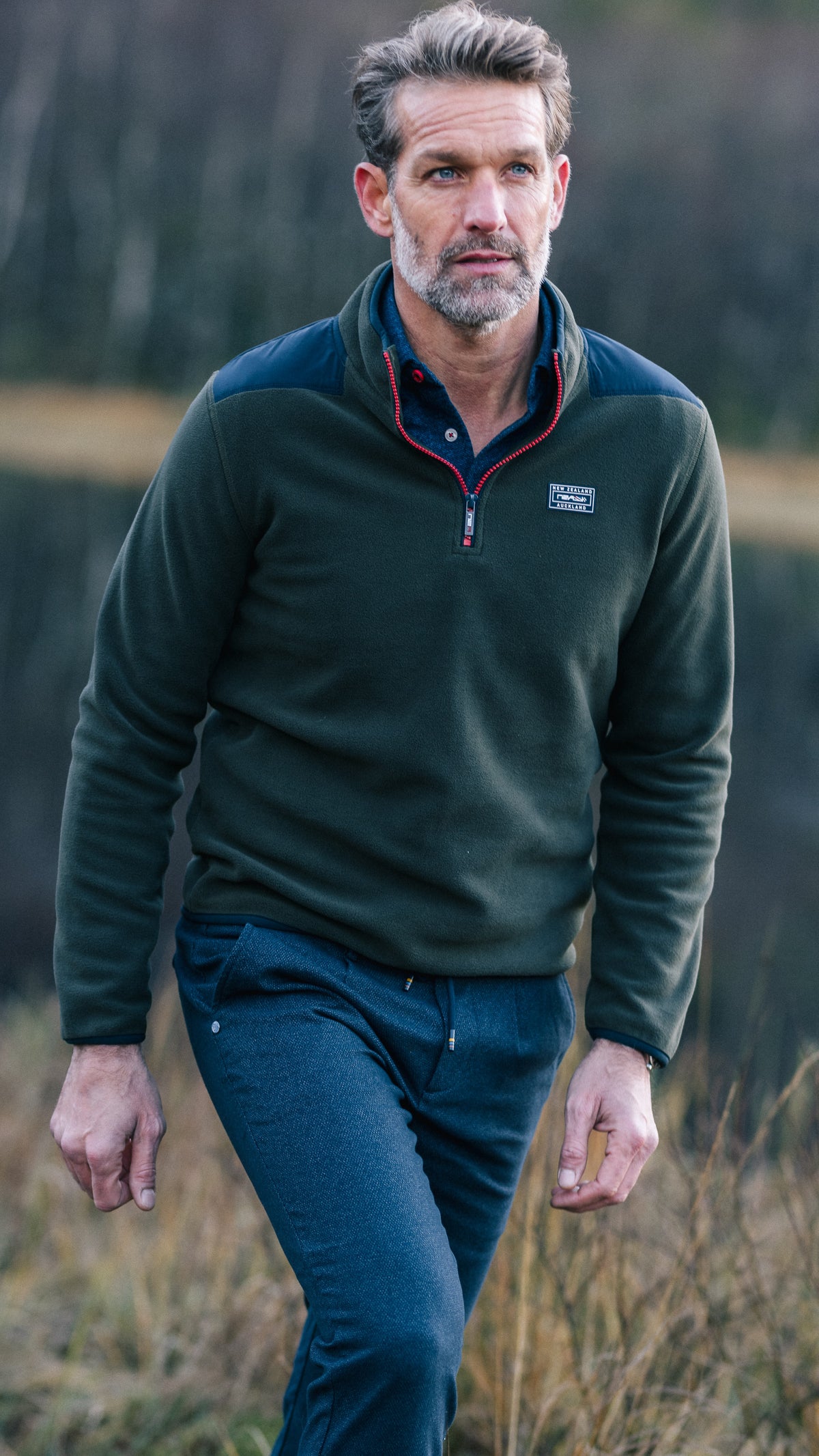 Donkergroen fleece overhemd met halve rits - Gravel Green