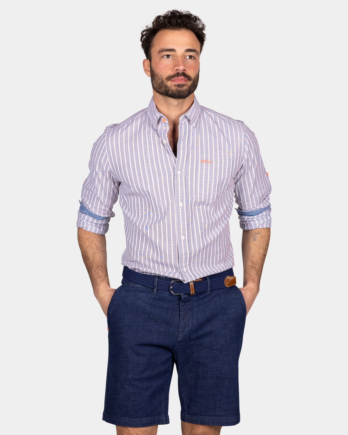 Camisa de algodﾗn con raya - Ocean Navy