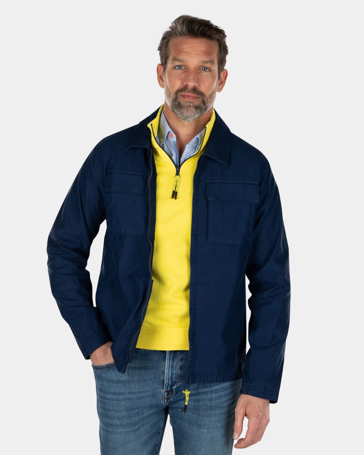 Baumwoll-Overshirt mit Reißverschluss - Key Navy