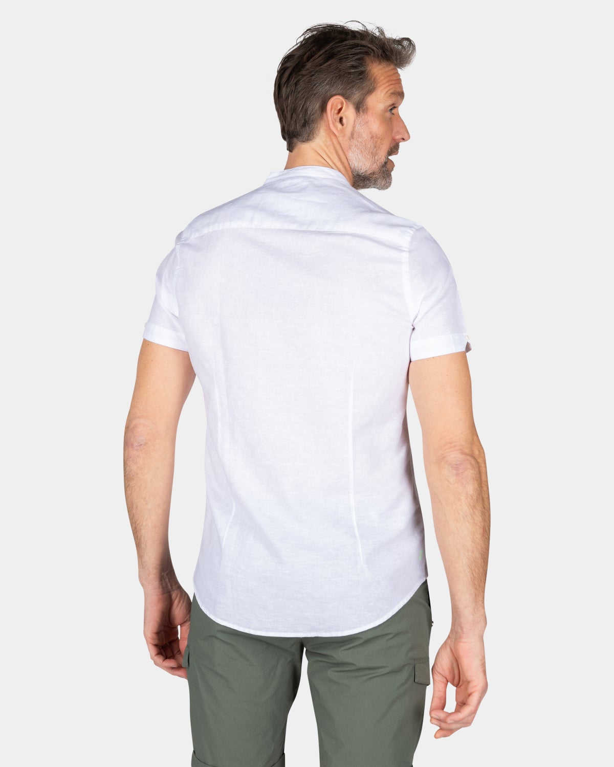 Chemise sans col à manches courtes - White