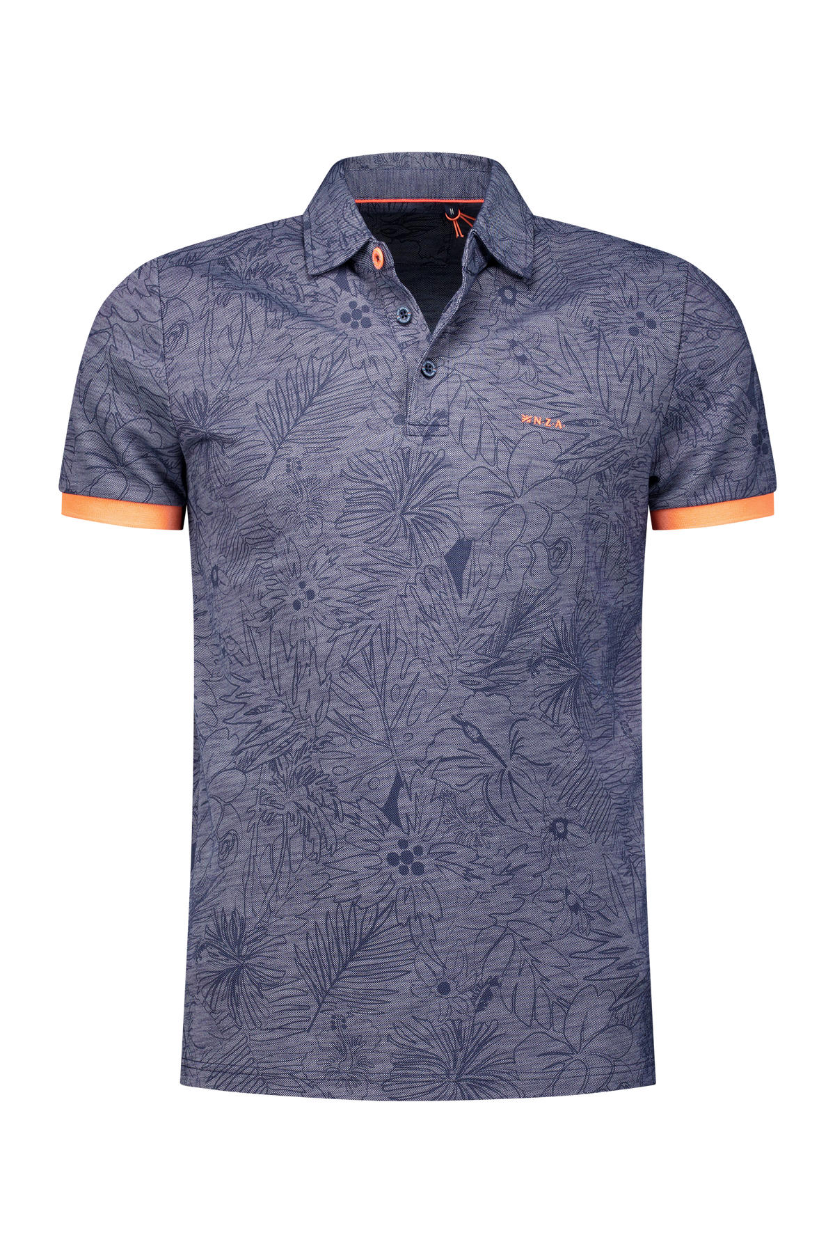 Lyocell polo met lichte bloemenprint - Ocean Navy