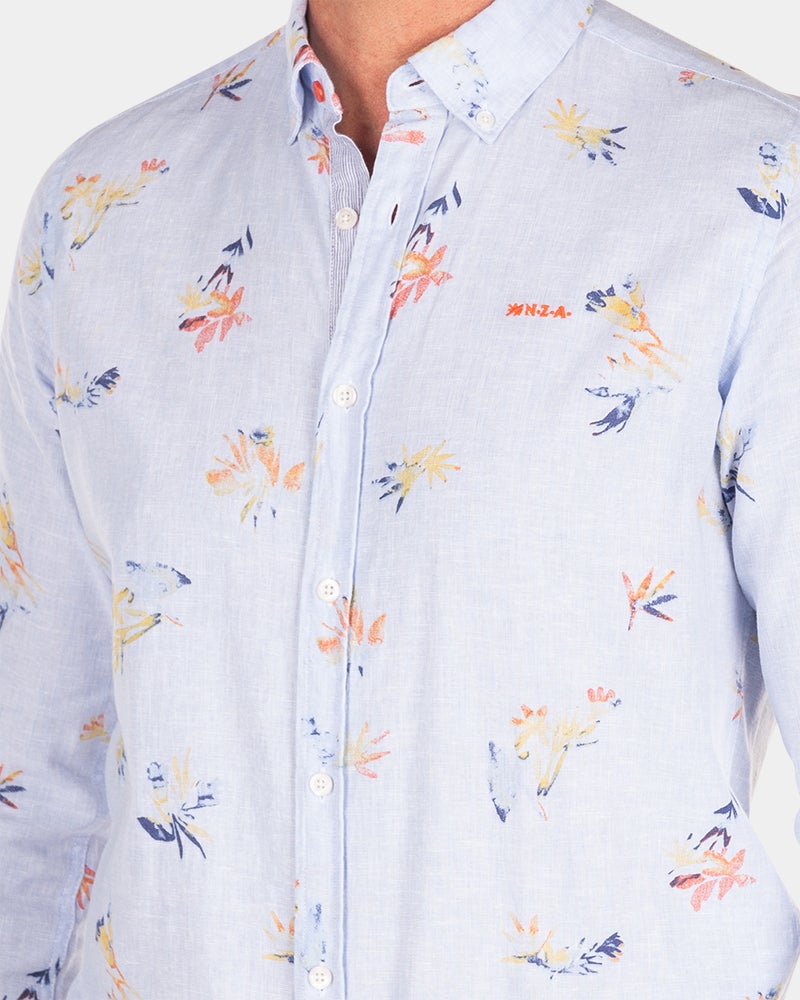 Camisa de lino con estampado floral. - Rhythm Blue