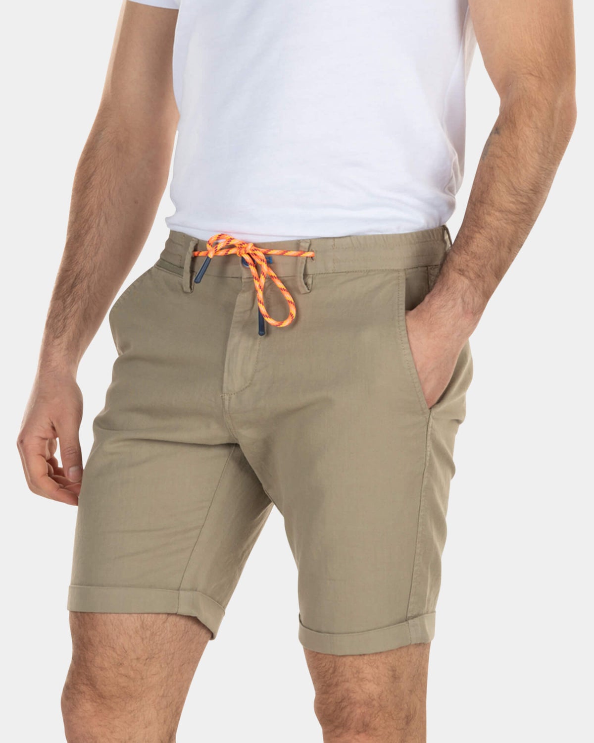 Korte chino van linnen met stretch - Beach Sand