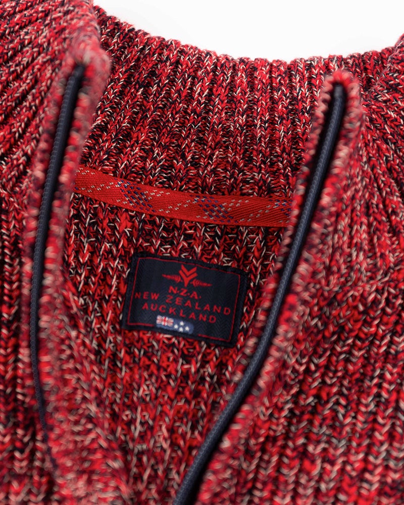 Einfarbiger Baumwollpullover mit halbem Reißverschluss - Carmine red