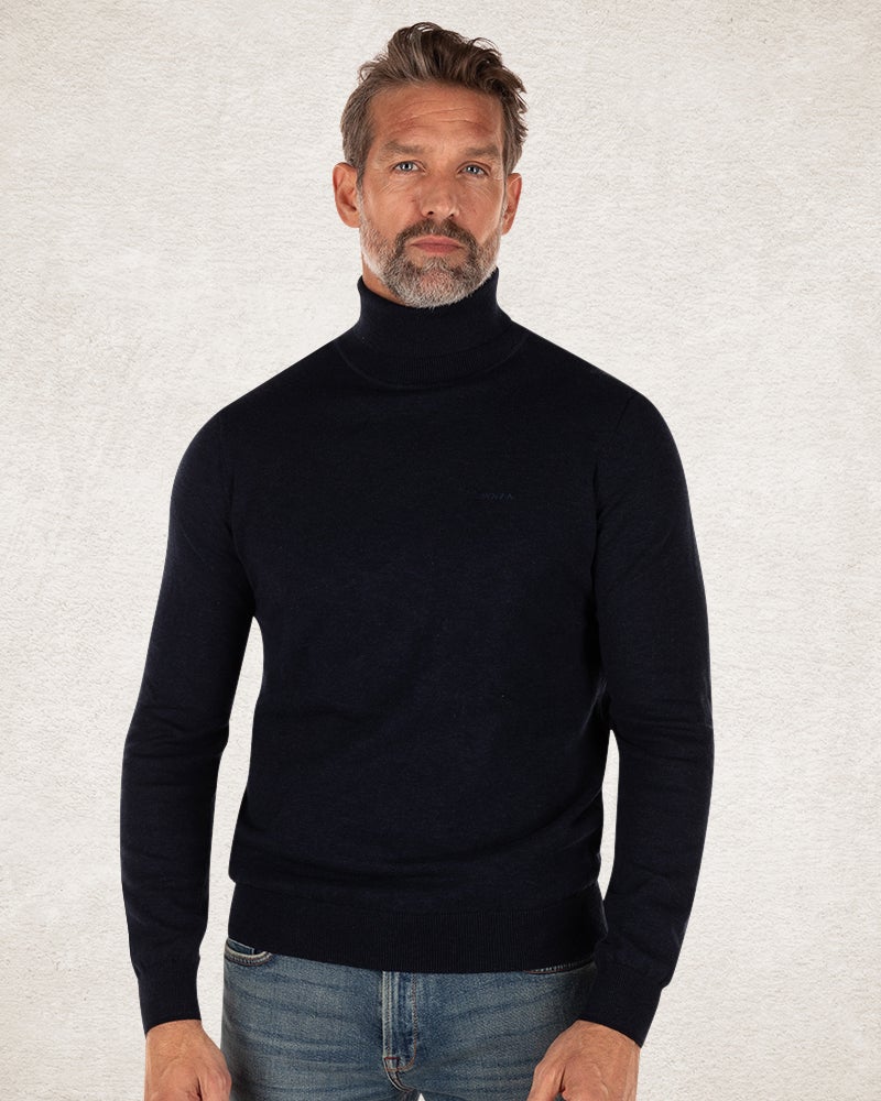 Pull col roulé en coton - Charcoal Navy