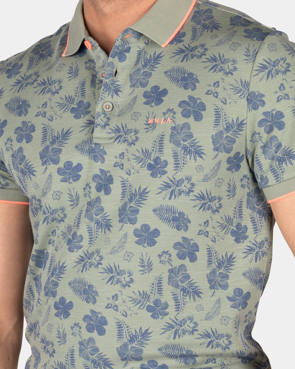 Polo with leaf print - Mellow Army