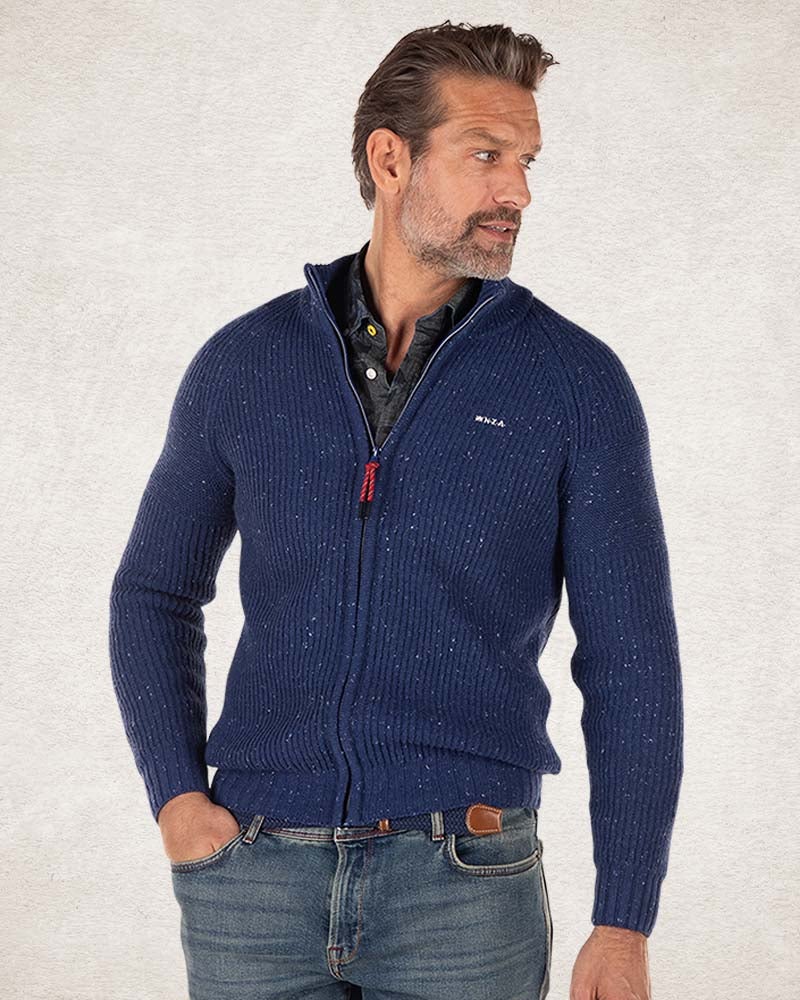 Cardigan tricoté en coton et laine - Bright Water Blue