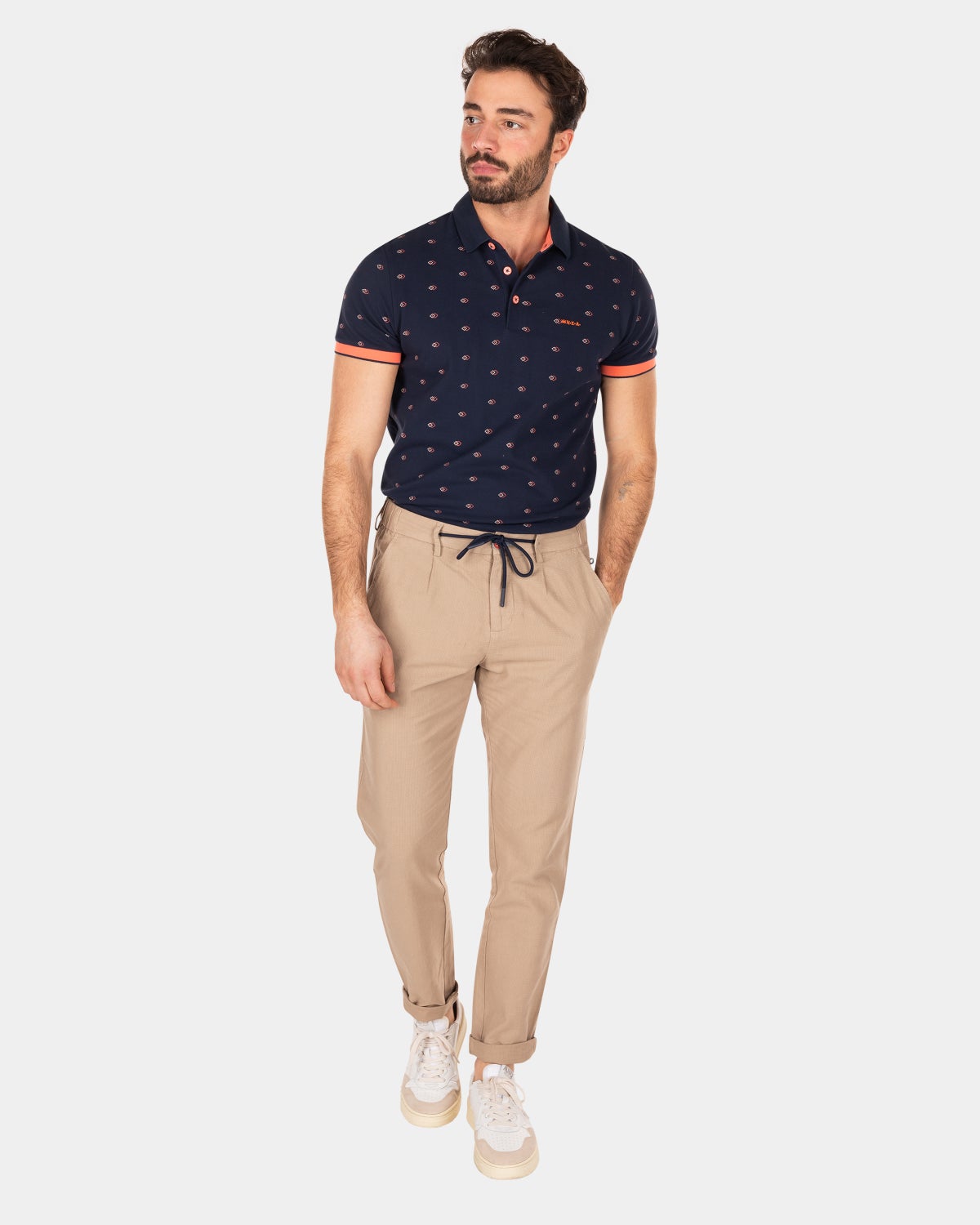 Cotton dotted polo - Traditional Navy