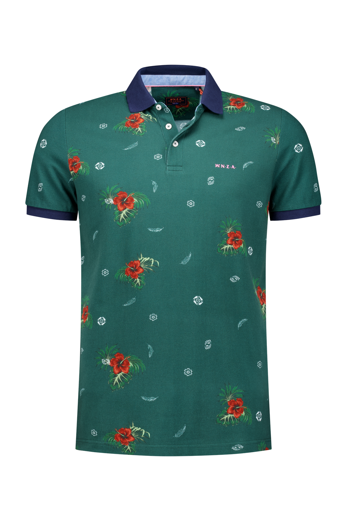 Green polo with red flowers - Classic Green