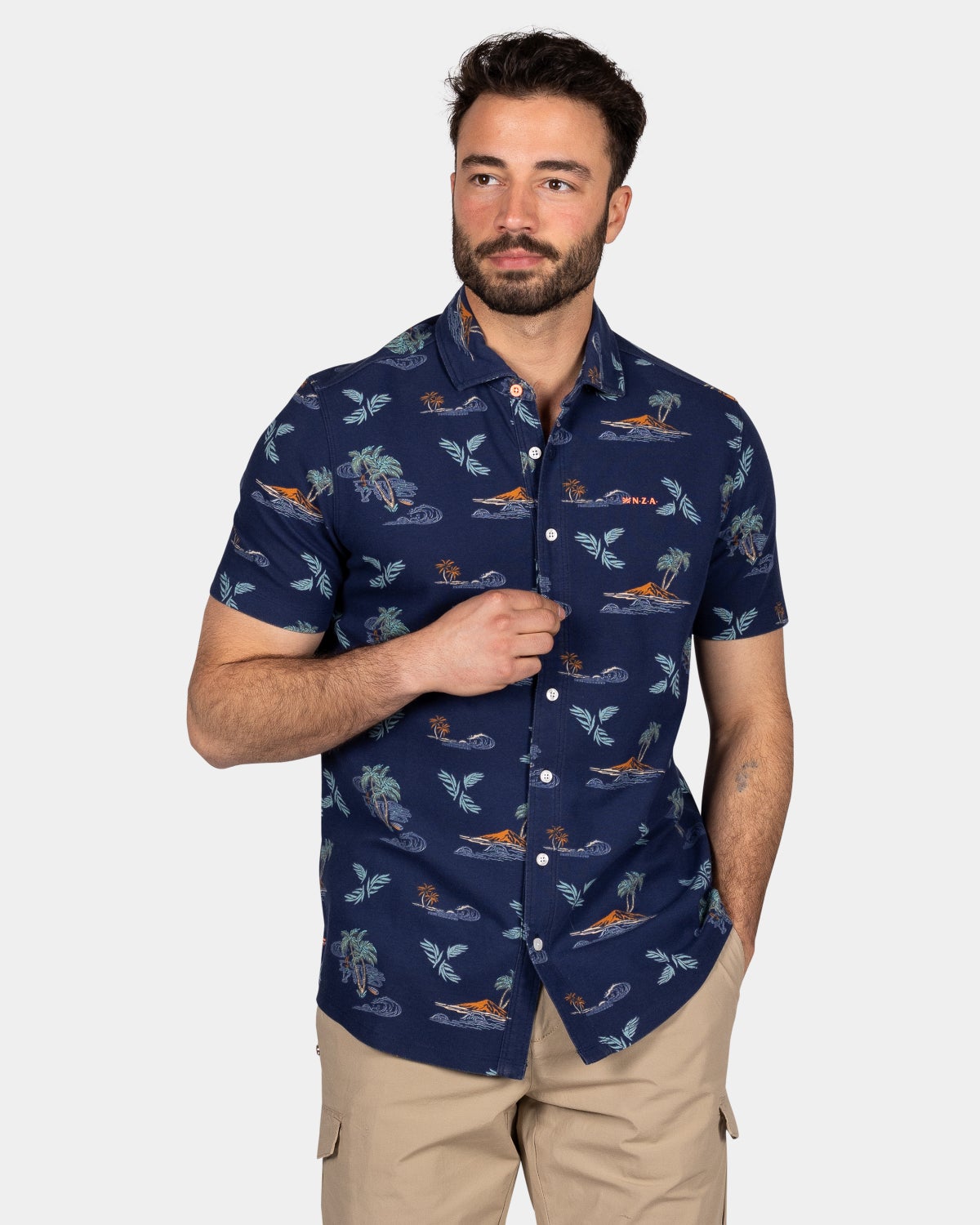 Navy overhemd met zomerse print - Ocean Navy