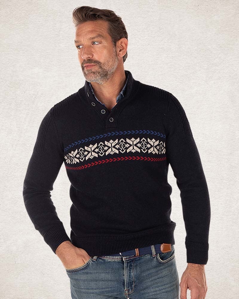 Pull en maille avec demi-patte de boutonnage - Pitch Navy