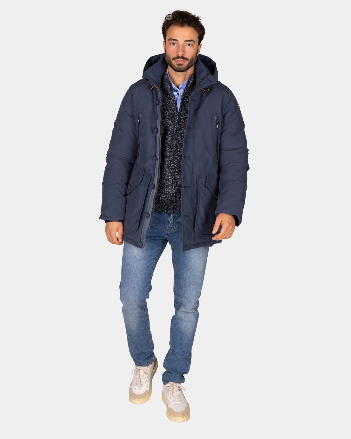 Canvas blauwe parka jas - Tin Blue