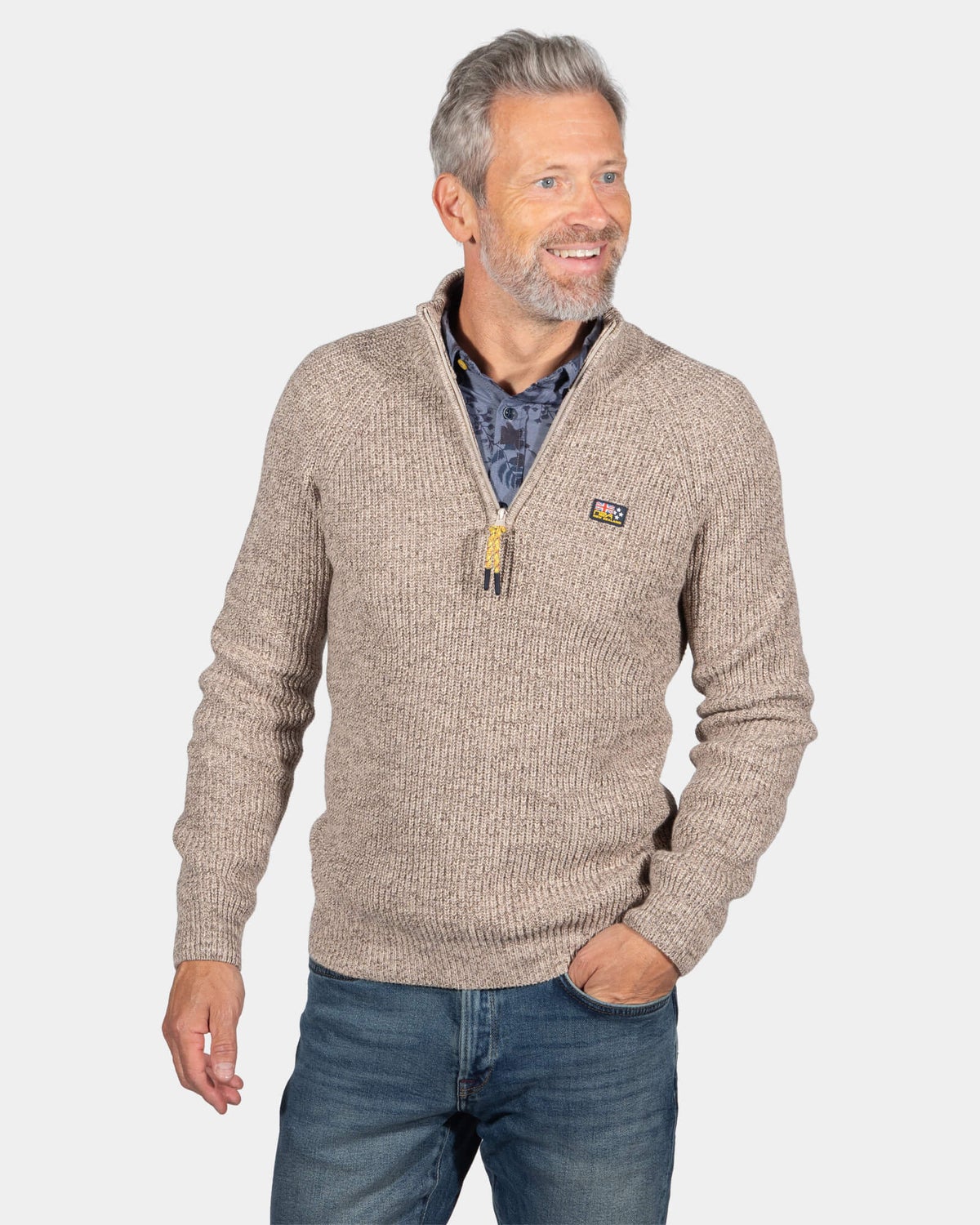 Pull en maille avec demi-zip Drake - Sea Silt Sand